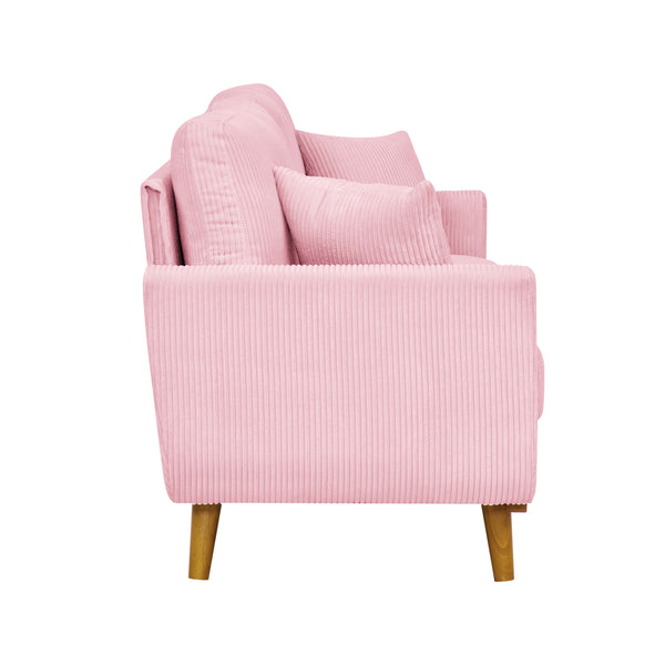 English Elm Asher Mid-Century Corduroy Sofa with Vertical Channel Texture, Tapered Walnut Legs, 2-Pillow Comfort Pink B343P348954