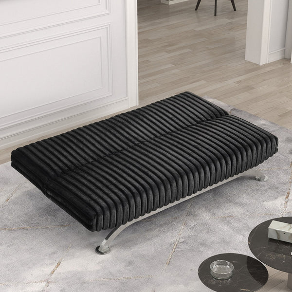 English Elm Futon Modern convertible sofa bed with chrome-reinforced metal legs, foam cushions, sleek engineered frame Black 45 L x 72 W x 9 H B2741P363789