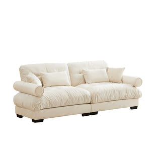 English Elm Large Velvet Two-seater Sofa with Bolstered Armrests, Cloud Seat Cushions, Chic Lounge Comfort Cream W714S01068