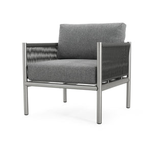 English Elm Christopher Knight Home® - Hargrove Club Chair Silver-Grey with Brushed Aluminum Frame, Braided Rope Design, Durable Olefin Cushions (97) N775P187589G