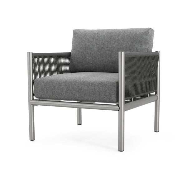 English Elm Christopher Knight Home® - Hargrove Club Chair Silver-Grey with Brushed Aluminum Frame, Braided Rope Design, Durable Olefin Cushions (97) N775P187589G