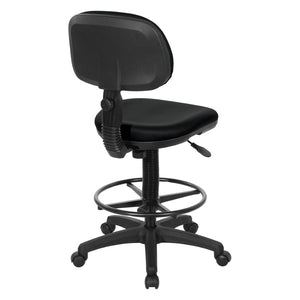 OSP Home Furnishings Sculptured Ergonomic Drafting Chair with Vinyl Upholstery for Studio and Lab Workspaces Dillon Black DC517V-R107