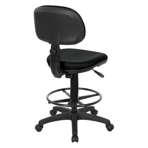 OSP Home Furnishings Sculptured Ergonomic Drafting Chair with Vinyl Upholstery for Studio and Lab Workspaces Dillon Black DC517V-R107