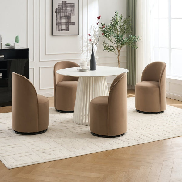 English Elm Set Velvet Swivel Barrel Accent Chair Mid Century Ergonomic Seat for Dining Vanity Brown W3244P308283