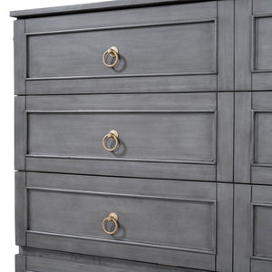 English Elm Queen Murphy Wall Bed with Rattan Panel Cabinet and Storage Drawers for Studio Rooms Gray LP000676AAE