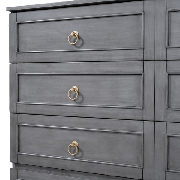 English Elm Queen Murphy Wall Bed with Rattan Panel Cabinet and Storage Drawers for Studio Rooms Gray LP000676AAE