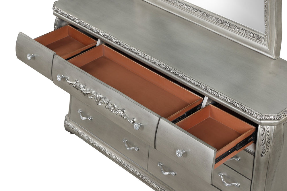 English Elm Destiny 9-Drawer Dresser Silver Finish — Solid & Manufactured Wood, Elegant Traditional Design, Ample Storage B009P234699