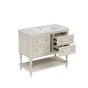 English Elm 36" Bathroom Vanity with Sink Combo, 36" Ceramic Undermount Basin, Solid Wood Frame, 4 Drawers, Waterproof Painted Finish Beige N710P250654Y