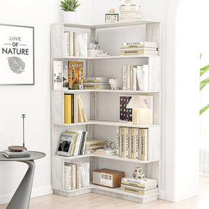 English Elm 90cm L-shaped Corner Bookcase Five Tier Open Shelving Unit for Home Office W2899P444149