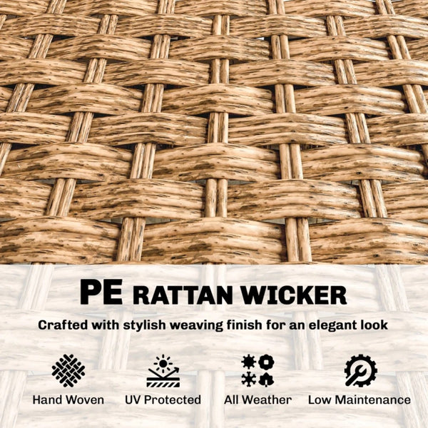 English Elm Backyard Pe Rattan 3-seat Outdoor Sofa with Powder-coated Frame for Patio Lounging Beige+Brown T3971P476451