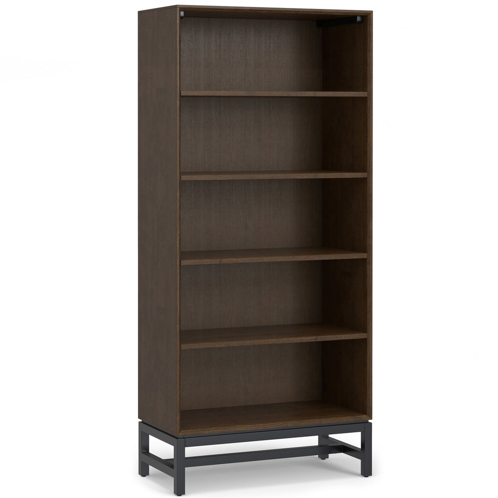 English Elm Banting Mid Century Open Shelf Bookcase Walnut Brown – Solid Rubberwood, Adjustable Shelves, Graphite Base B136P238600