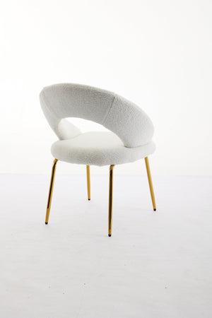 English Elm 061-Set Of 1 Cozy Teddy Fabric Dining Chair With Curved Backrest & Chic Gold Legs For Modern Spaces W527P255479