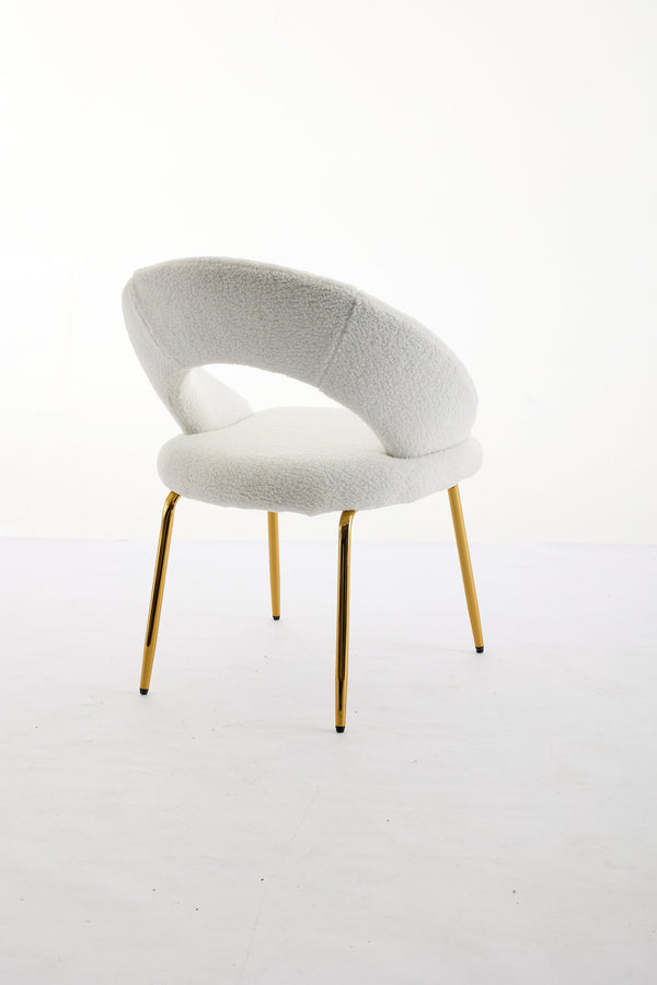 English Elm 061-Set Of 1 Cozy Teddy Fabric Dining Chair With Curved Backrest & Chic Gold Legs For Modern Spaces W527P255479