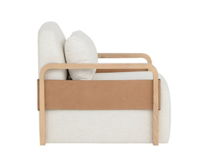 Sunpan OTSO Swivel Lounge Chair - Sculptural Ash Wood with Geralt Linen & Nubuck Leather for Comfort 112679