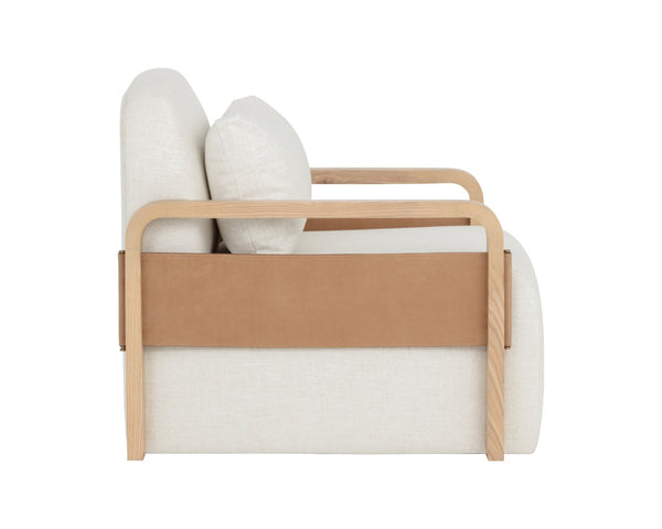 Sunpan OTSO Swivel Lounge Chair - Sculptural Ash Wood with Geralt Linen & Nubuck Leather for Comfort 112679