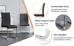 English Elm Table And Chair Set - Modern Marble Pattern Dining Set With 6 Comfortable Black Pu Chairs, 71"X35.4" W1151S02116-GIGA