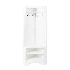 English Elm Minimalist White Corner Hall Tree with Bench Shoe Storage and Four Entryway Hooks N721P401788K