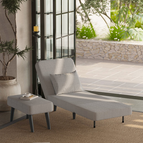 English Elm 3 Foldable Linen Chaise Lounge with Adjustable Backrest Footrest Detachable Pillow Convertible Sofa Bed for Small Spaces Beige 50.59 L x 27.76 W x 11.22 H W1716P280541