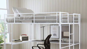 English Elm Contemporary Full Loft Bed With Dual Ladders & Durable Metal Frame - Space-Saving Design In White B2741S00305