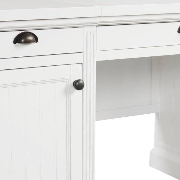 English Elm 67''Modern Executive Desk with 3 Drawers & 2 Cabinets, Spacious White MDF Workstation with Adjustable Shelves and Chic Vertical Edge Design for Home Office N751S211942K