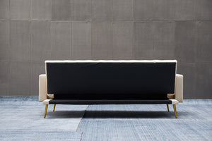 English Elm SOFA Velvet Convertible Sofa Bed with Golden Legs, Solid Wood Frame, Compact Design for Small Spaces Beige B205P246429