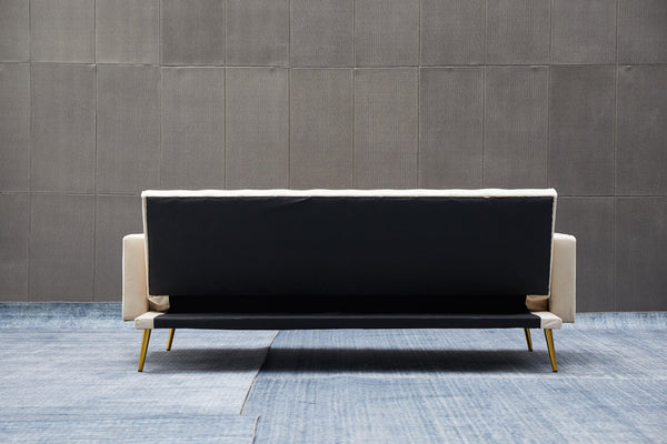 English Elm SOFA Velvet Convertible Sofa Bed with Golden Legs, Solid Wood Frame, Compact Design for Small Spaces Beige B205P246429