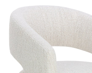 Sunpan Lloret Wheeled Dining Armchair - Elegant Curves, Comfortable Upholstery, Effortless Mobility for Dining Merino Pearl