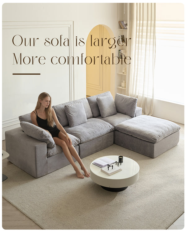 English Elm Cloud Modular Sectional Sofa - Oversized L-Shaped Deep Seat Couch with Sherpa Fabric & Ottoman Comfort Light Gray W3622S00005