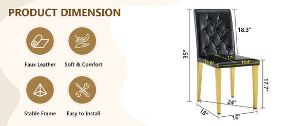 English Elm 4-piece Brown Suede Dining Chair Set with Tufted Back and Walnut Metal Legs Black+Gold W1151P361158