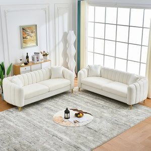 English Elm Oversized Chenille Three Seat Tufted Sofa with Gold Legs for Glam Living Rooms W3373S00075