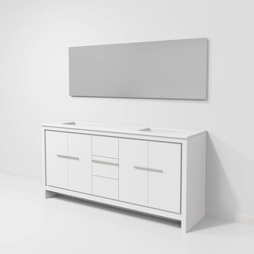 English Elm White Double Bath Vanity Set With White Quartz Top, Soft-Close Drawers, And Elegant 70" Mirror B2731S01502-GIGA