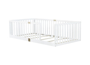 English Elm Twin Floor Bed Solid Rubber Wood with Tall Safety Railings for Toddler Sleep White W504P287643