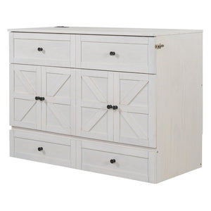 English Elm Full Size Murphy Bed Rattan Cabinet with Storage Drawers and Gold Hardware N708S00005AAK