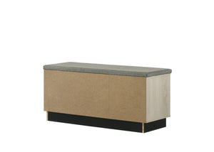 English Elm Brio Oak Entryway Shoe Cabinet with Sliding Doors and Upholstered Bench Seat B2749P413256