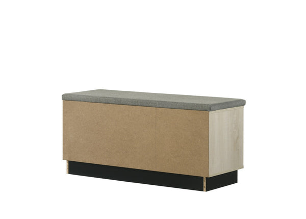 English Elm Brio Oak Entryway Shoe Cabinet with Sliding Doors and Upholstered Bench Seat B2749P413256