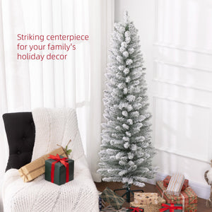 English Elm Homcom 5Ft Snow Flocked Pencil Christmas Tree With 263 Tips, Easy Assembly & Metal Base For Small Spaces W2225P229176