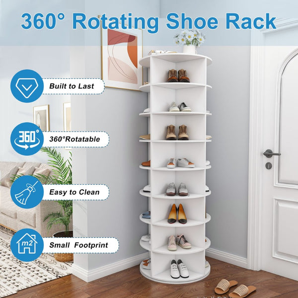English Elm Rotating Seven Tier Shoe Tower Organizer Holds 28 Pairs with Spinning Base W2699P390458