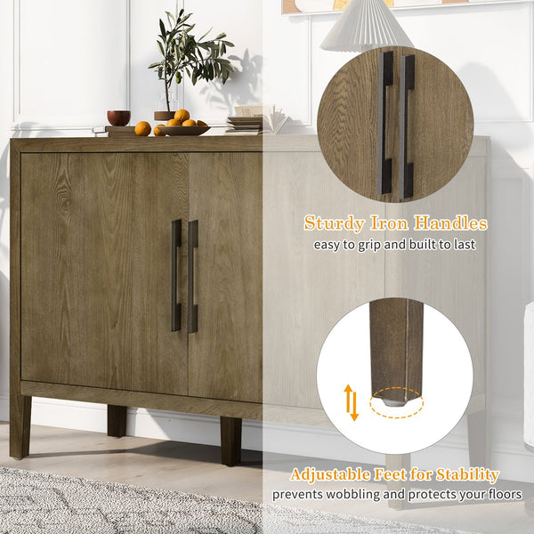 English Elm U_STYLE 47.2-Inch Farmhouse Sideboard with Ash Veneer, Double-Door Storage, Iron Handles, Stable Design Espresso N711P241278D