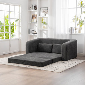 English Elm 71" Chenille Pull Out Sleeper Loveseat Convertible Floor Couch for Dorm or Guest Bedroom Gray W3118P388902