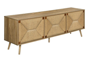 English Elm Tv Stand 72 Inch Mid-Century Console with Ample Storage, Solid Wood Legs, Cable Management, Stylish Finish Walnut 75 L x 19 W x 6 H B2710P287032