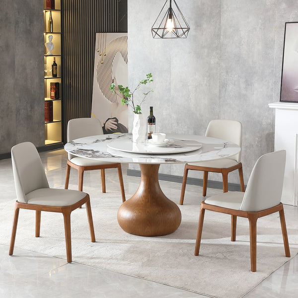 English Elm Modern Marble Dining Table - 59" Round Sintered Stone With Lazy Susan, Perfect For Small Spaces! W2699S00007
