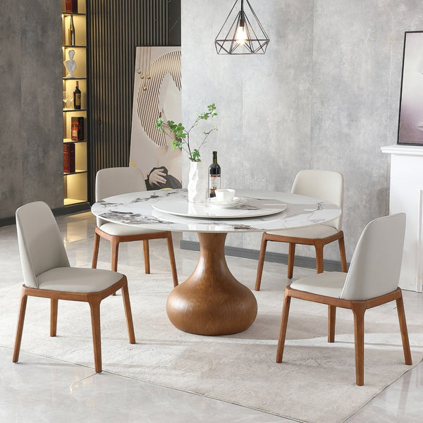 English Elm Modern Sintered Stone Round Dining Table with Lazy Susan Seats Four Compact Spaces W2699S00090