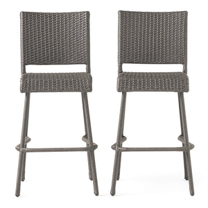 English Elm Christopher Knight Home® - 29" Outdoor PE Rattan Armless Barstools Set of 2 – Durable Woven Patio Seating with Curved Comfort Footrest Grey 59265.00GRY