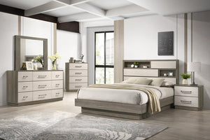 English Elm Gem Full Platform Bed with Two-Tone Headboard, Built-In Storage Shelves, Solid & Engineered Wood Finish B009S01512