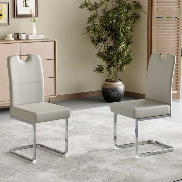 English Elm Set of 4 Gray Pu Leather Dining Chairs with Spring Cushion and Ergonomic Metal Frame W3226P345823