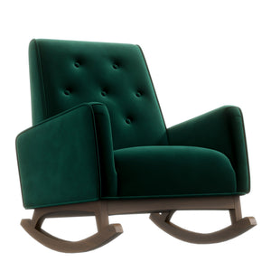 English Elm Ashcroft Furniture - Demetrius Mid-Century Solid Wood Rocking Chair with Velvet Microfiber Upholstery and Plush Foam Cushion Green B183P201820
