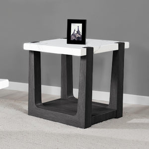 English Elm 1pc End Table with Faux Marble Top, Two-Tone Modern Accent Piece, 24” Square Stylish Living Room Black,White 28 L x 28 W x 14 H B2741P402817