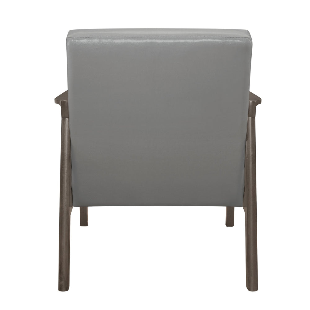 English Elm Accent Mid-Century Modern Button-Tufted Faux Leather Chair with Contoured Arms and Solid Wood Frame Gray 32 L x 26 W x 20 H B011P283263