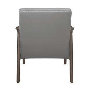 English Elm Accent Mid-Century Modern Button-Tufted Faux Leather Chair with Contoured Arms and Solid Wood Frame Gray 32 L x 26 W x 20 H B011P283263