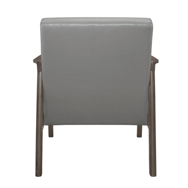 English Elm Accent Mid-Century Modern Button-Tufted Faux Leather Chair with Contoured Arms and Solid Wood Frame Gray 32 L x 26 W x 20 H B011P283263